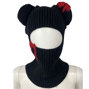 UO Urban Outfitters Drippy Bear Black and Red Knit Balaclava